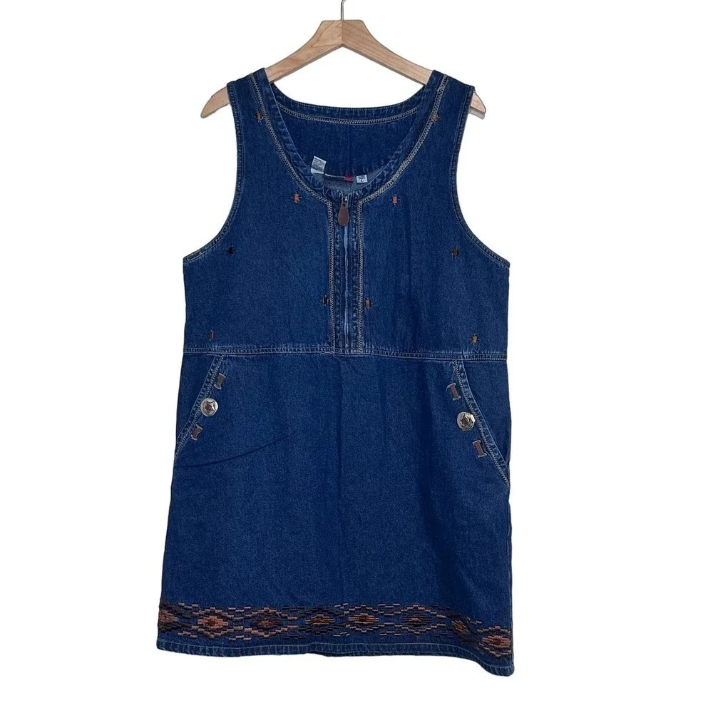Vintage J.L.N.Y. sport western blue jean jumper Dress Retro Preppy Girlhood Sz L